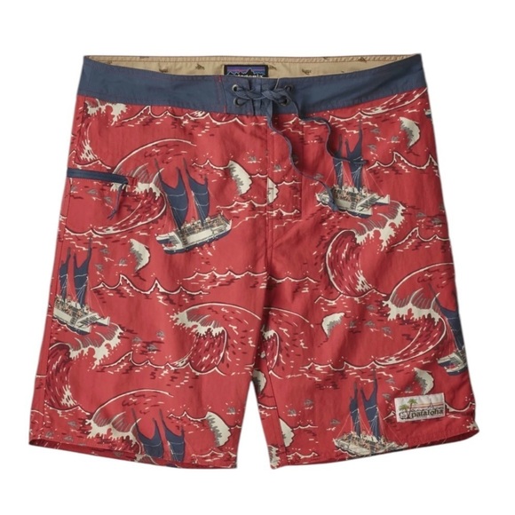 Patagonia Patahola Men’s Red WaveFarer Sailboat Board Shorts Swim Trunks Size 35 - Picture 1 of 11